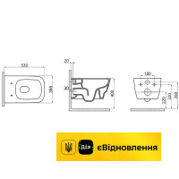 Унітаз підвісний безобвідковий 53х35 см з сидіннями Soft Close, колір білий BELLO LUCCO (100212/101) 